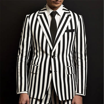 Aidase White and Black Stripe Men's Suits Single Breasted Notch Lapel 2 Piece Jacket Pants Formal Outfits Ropa Hombre Slim Fit Tailor aidase-shop